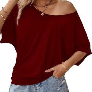 Womens Sexy Off The Shoulder Tops Short Batwing Sleeve T Shirt Oversized Casual
